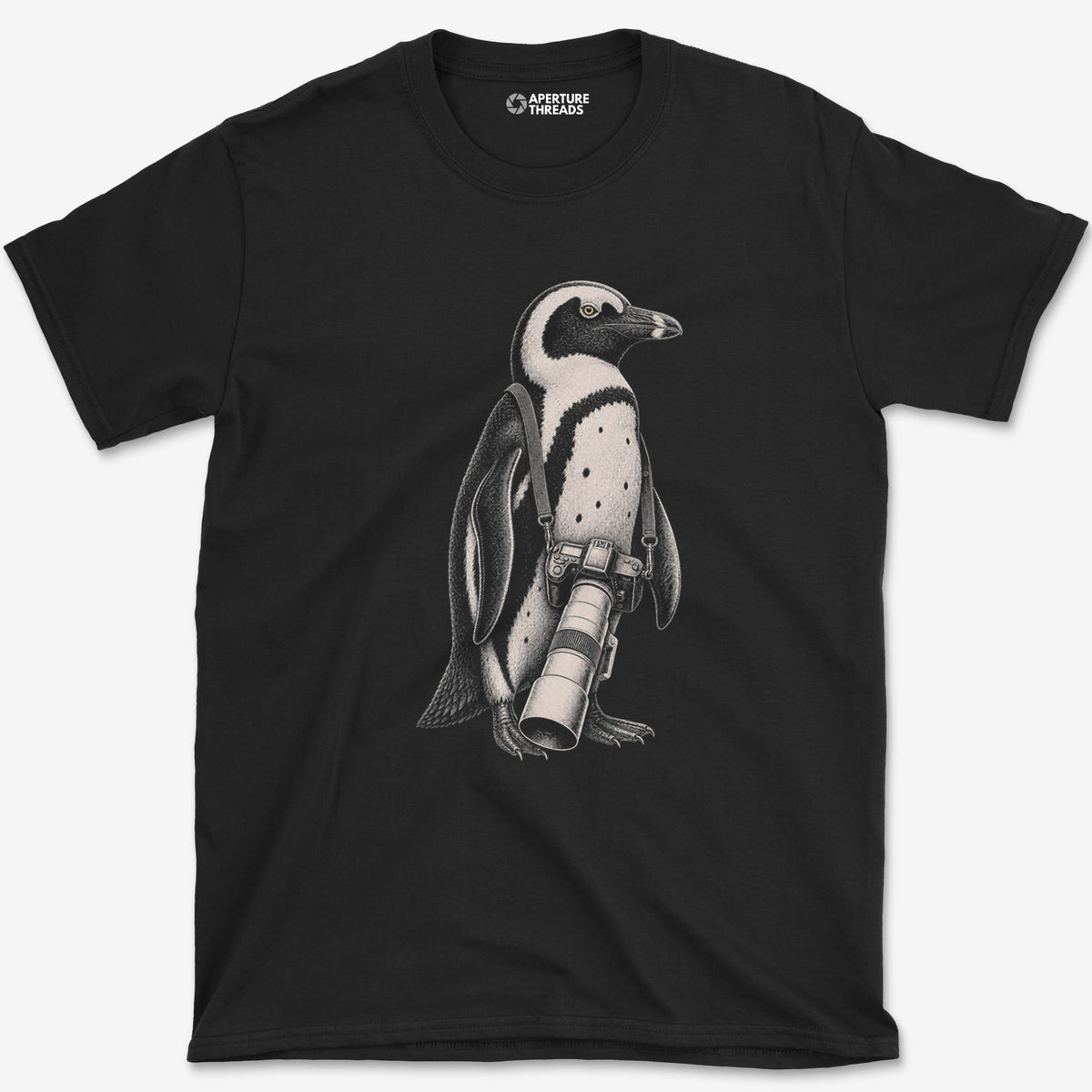 Long Lens African Penguin T-Shirt — black