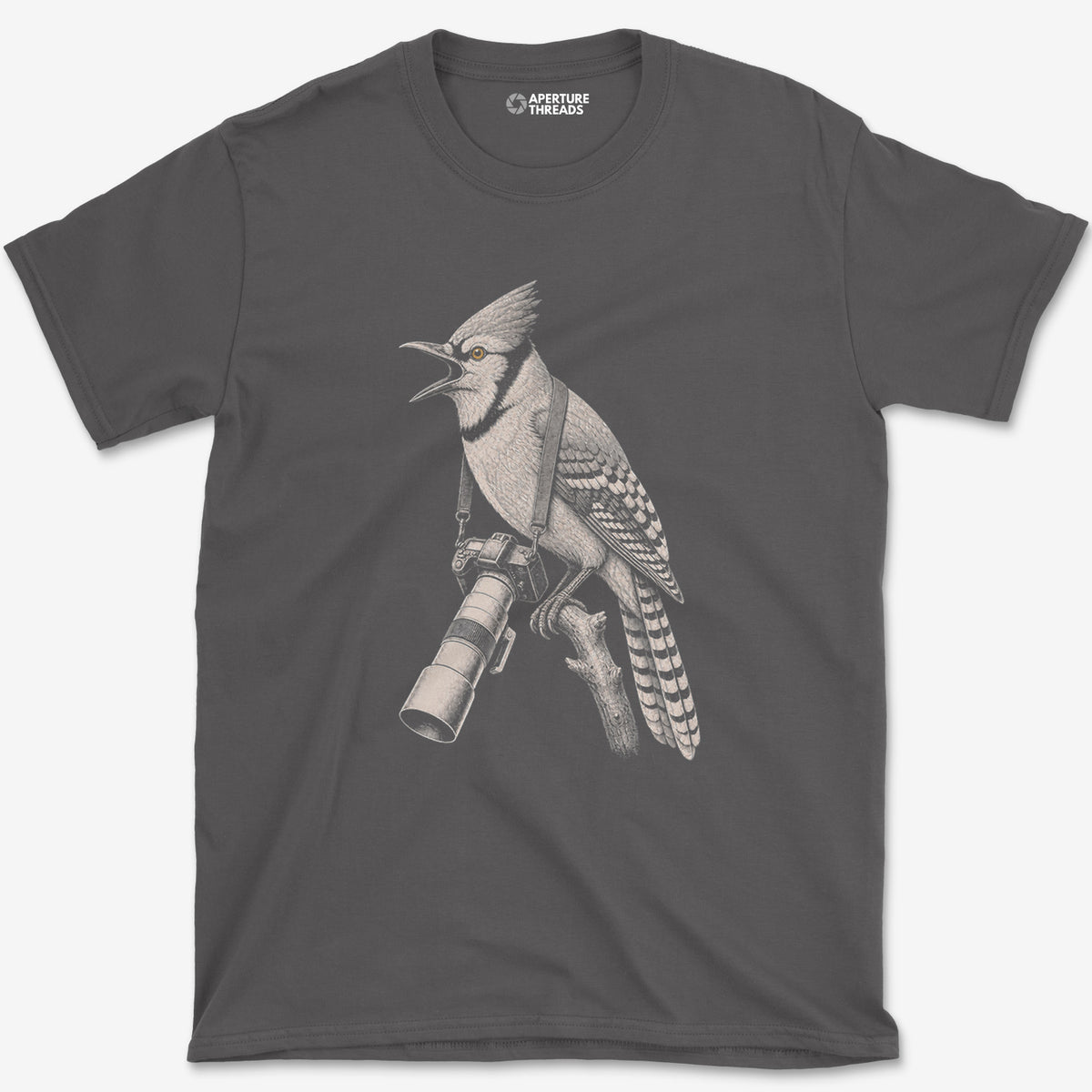 Long Lens Blue Jay T-Shirt — charcoal