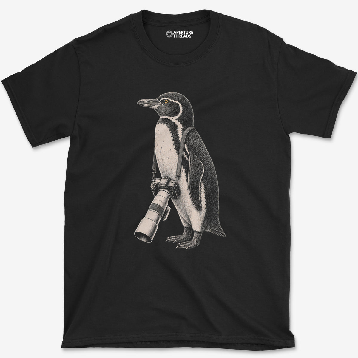 Long Lens Galapagos Penguin T-Shirt — black