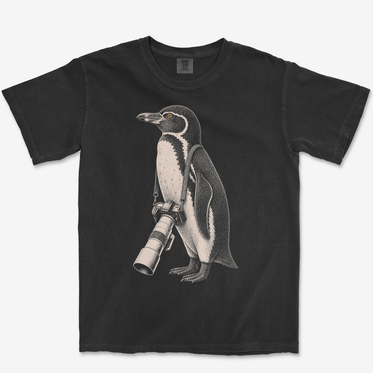 Long Lens Galapagos Penguin Tee — black