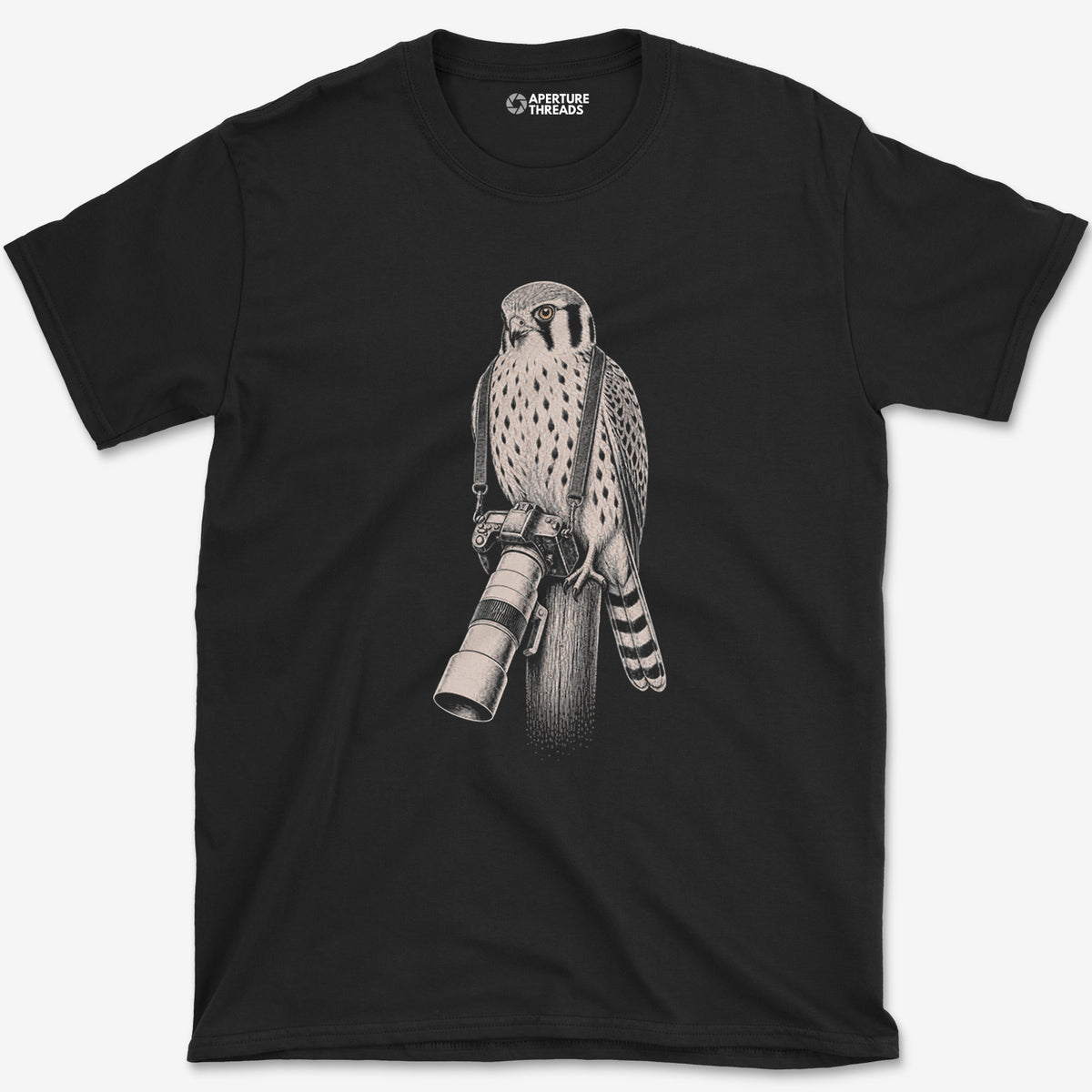 Long Lens Kestrel T-Shirt — black