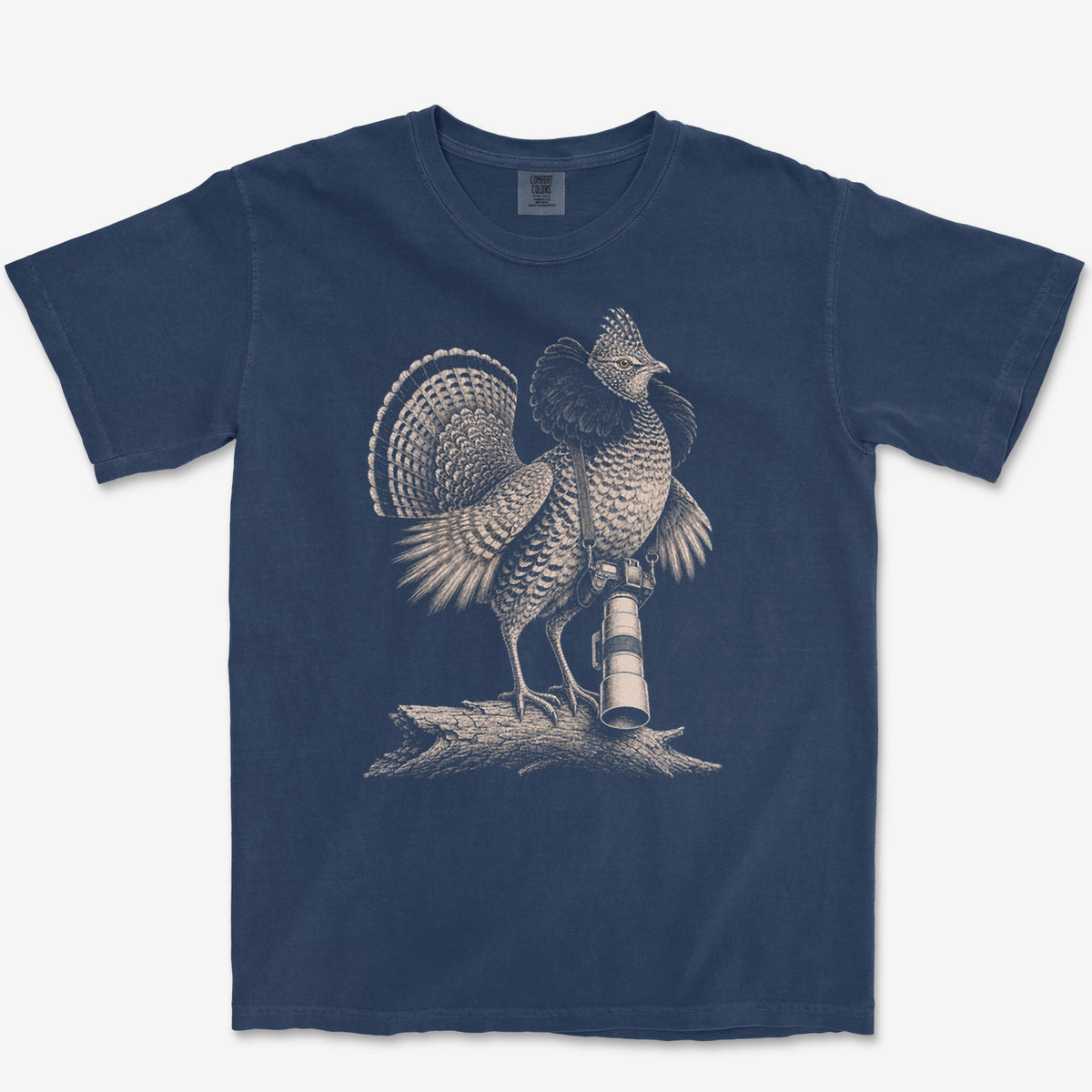 Long Lens Ruffed Grouse Tee — true navy