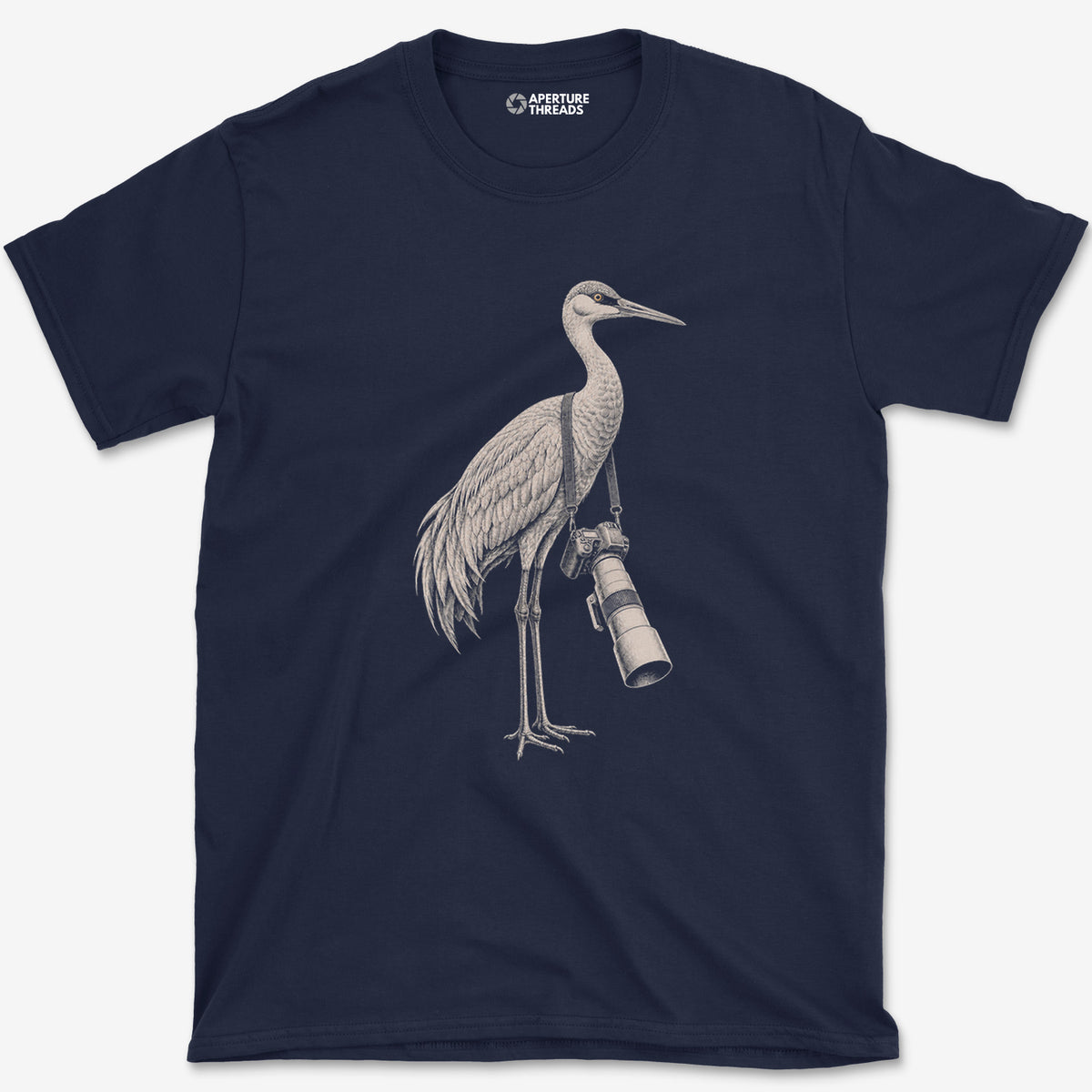 Long Lens Sandhill Crane T-Shirt — navy