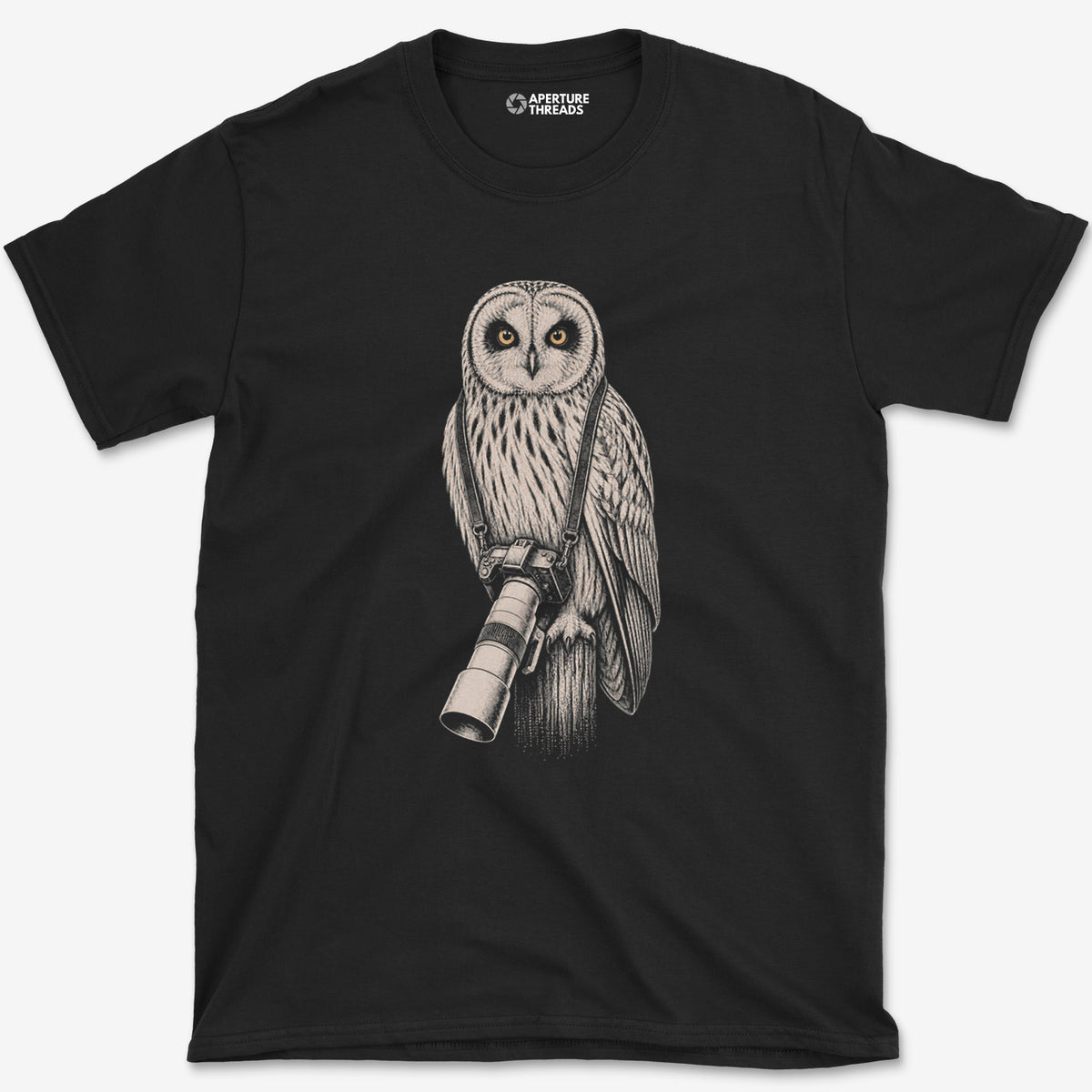 Long Lens Short-eared Owl T-Shirt — black