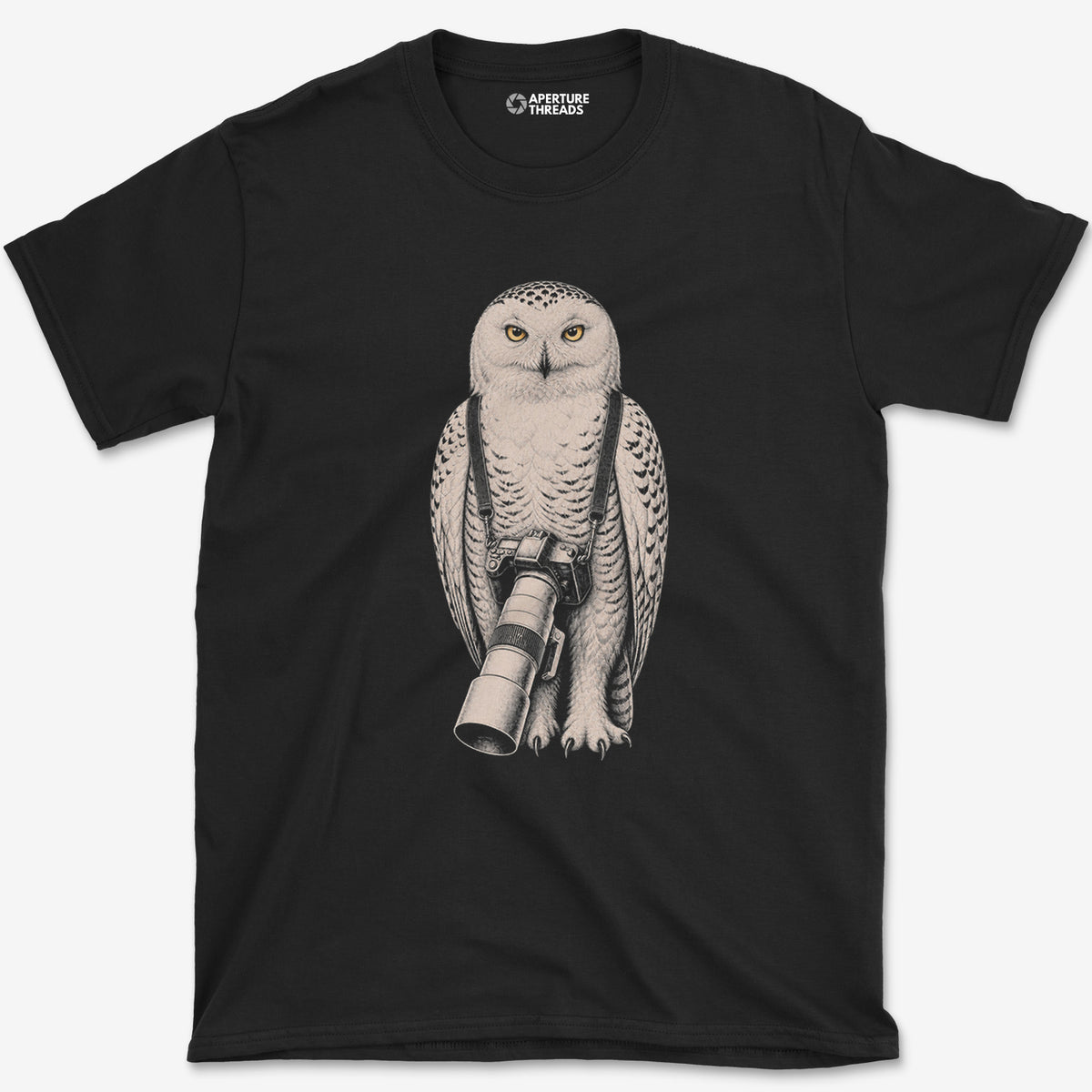 Long Lens Snowy Owl T-Shirt — black