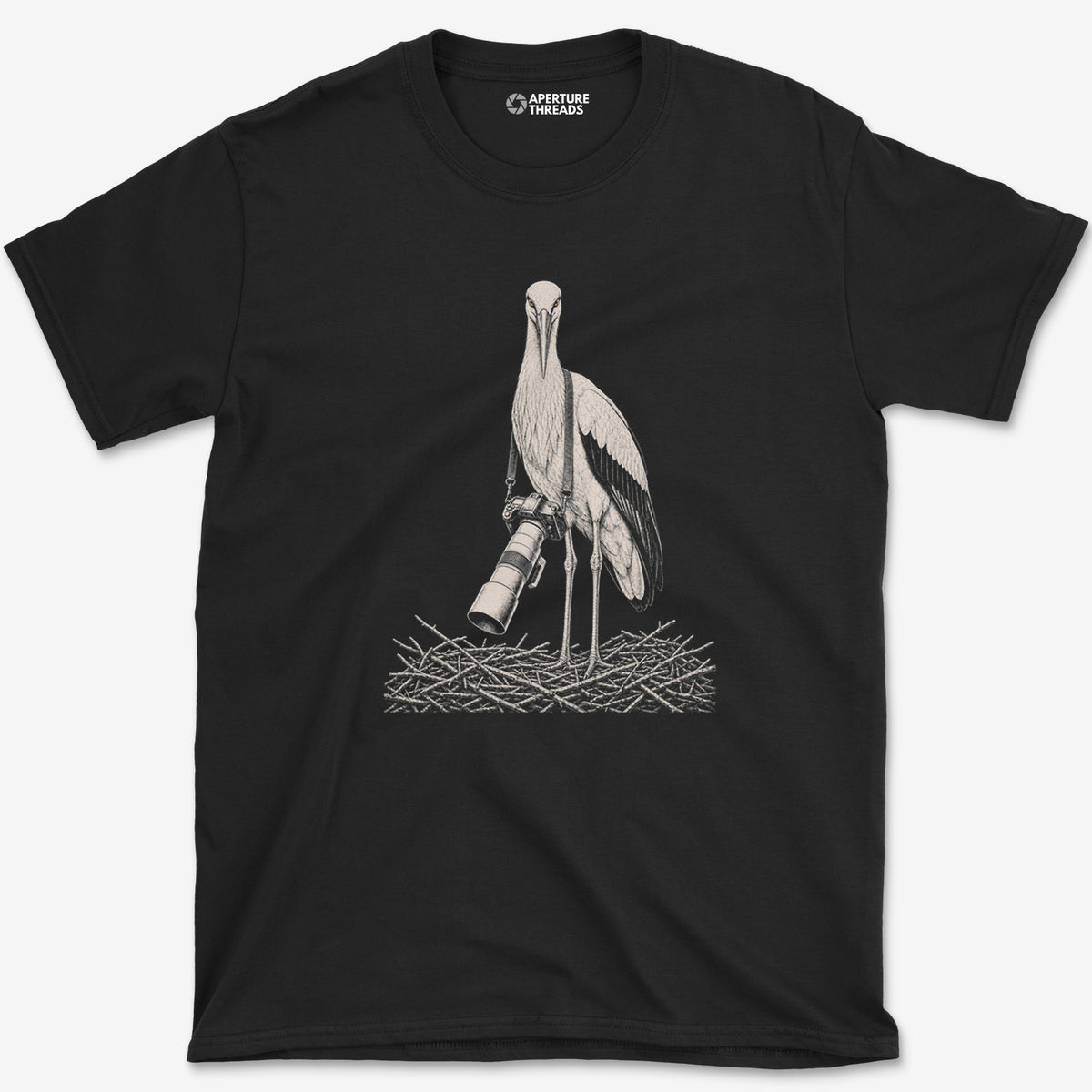 Long Lens Stork T-Shirt — black