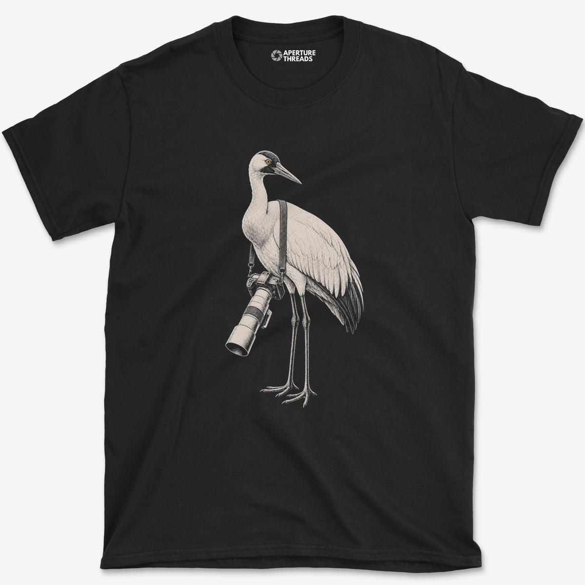 Long Lens Whooping Crane T-Shirt — black