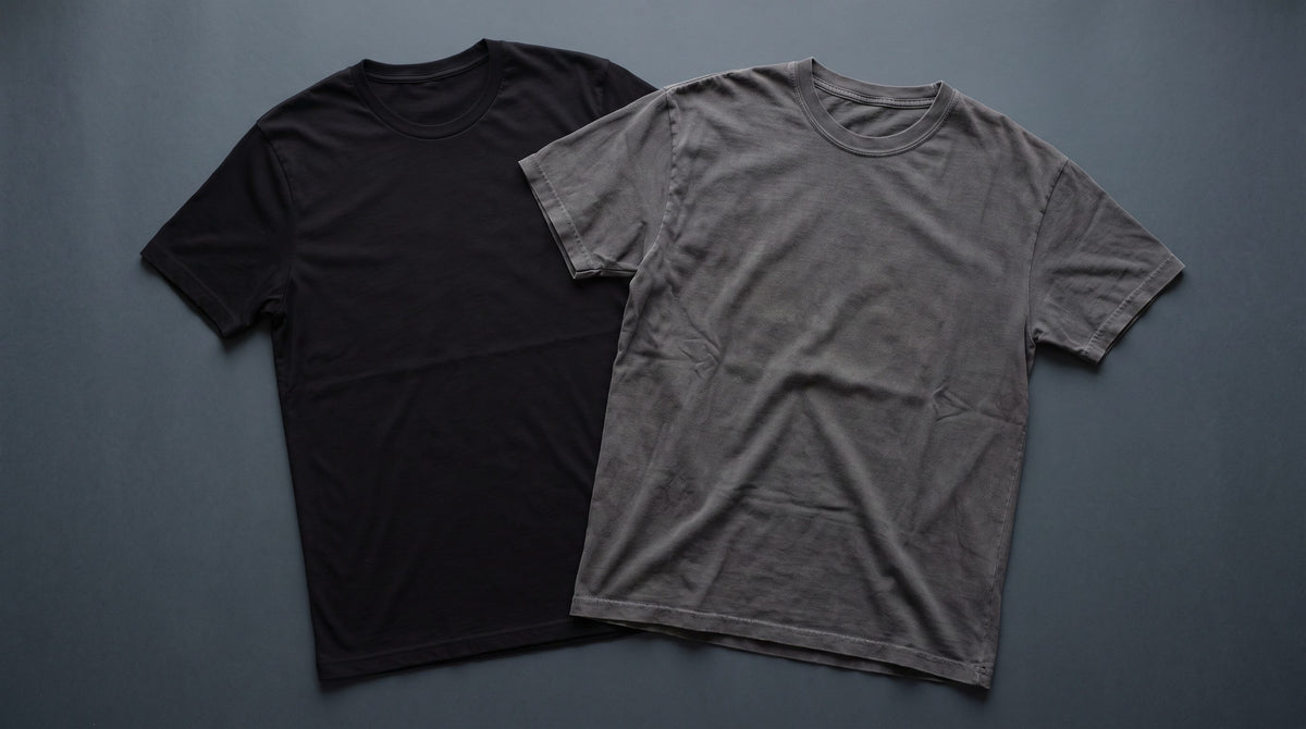 Aperture Threads Classic and Heavyweight tees laid flat