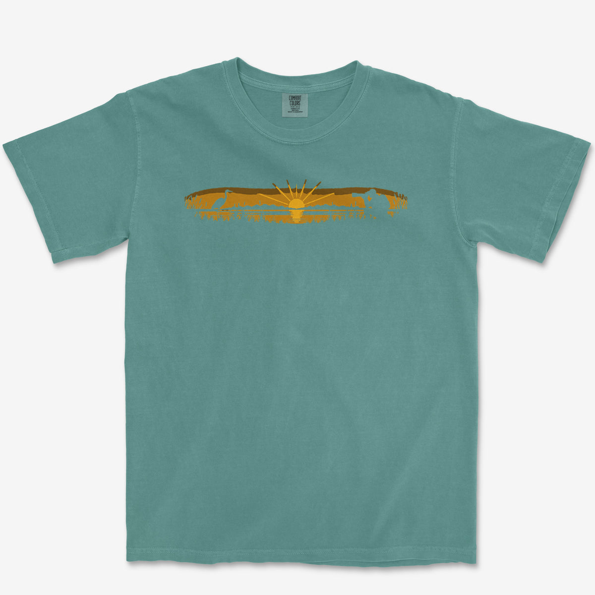 Heron At First Light Tee — blue spruce