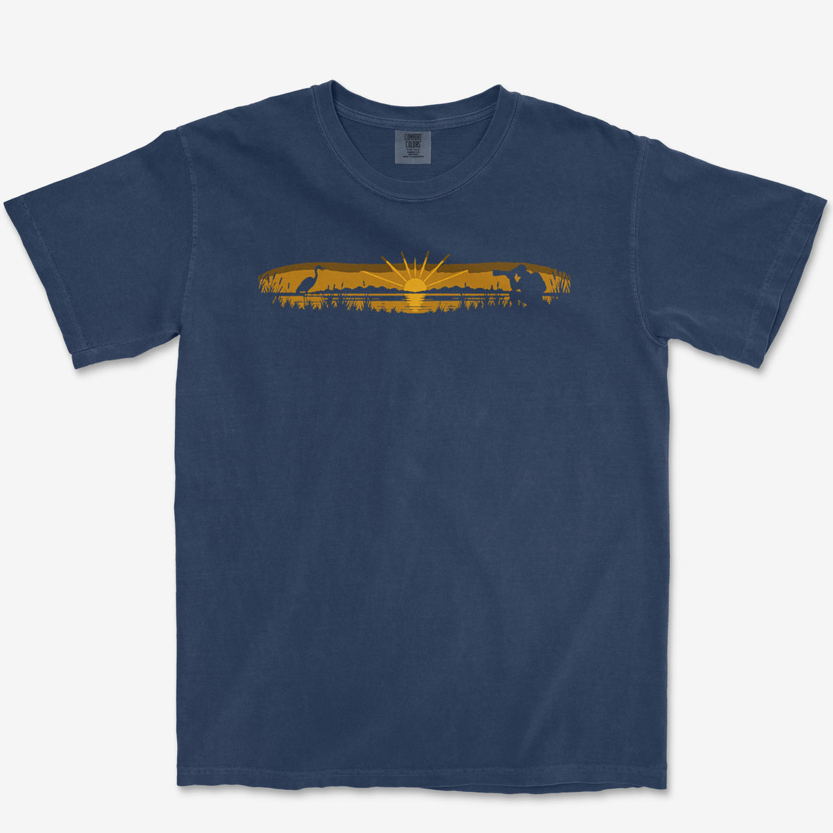 Heron At First Light Tee — true navy