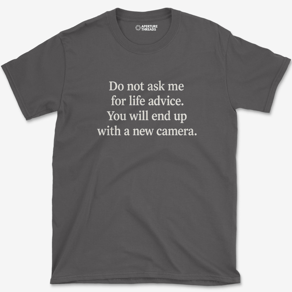 Life Advice Camera T-Shirt — charcoal