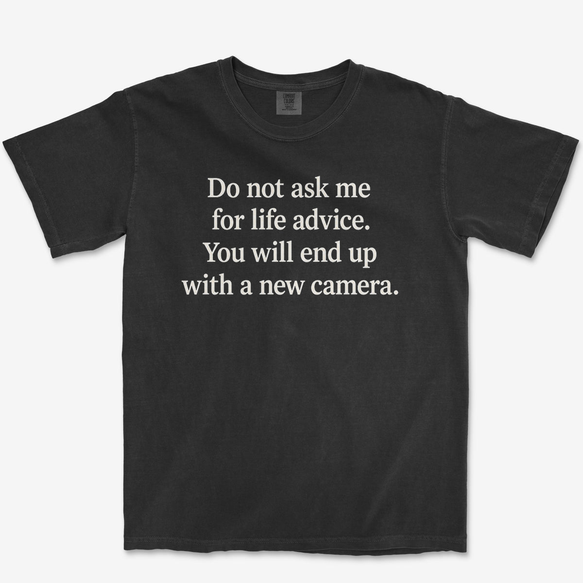 Life Advice Camera Tee — black