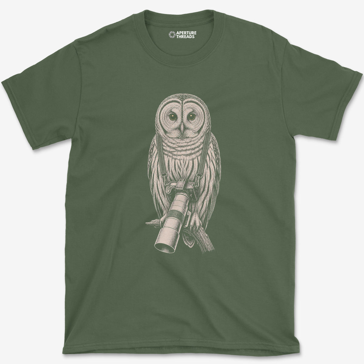 Long Lens Barred Owl T-Shirt — military green