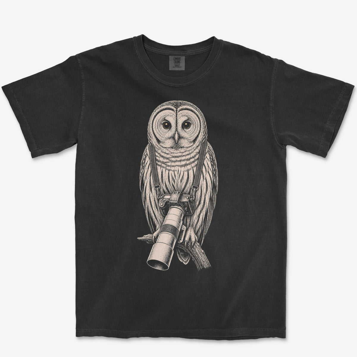 Long Lens Barred Owl Tee — black