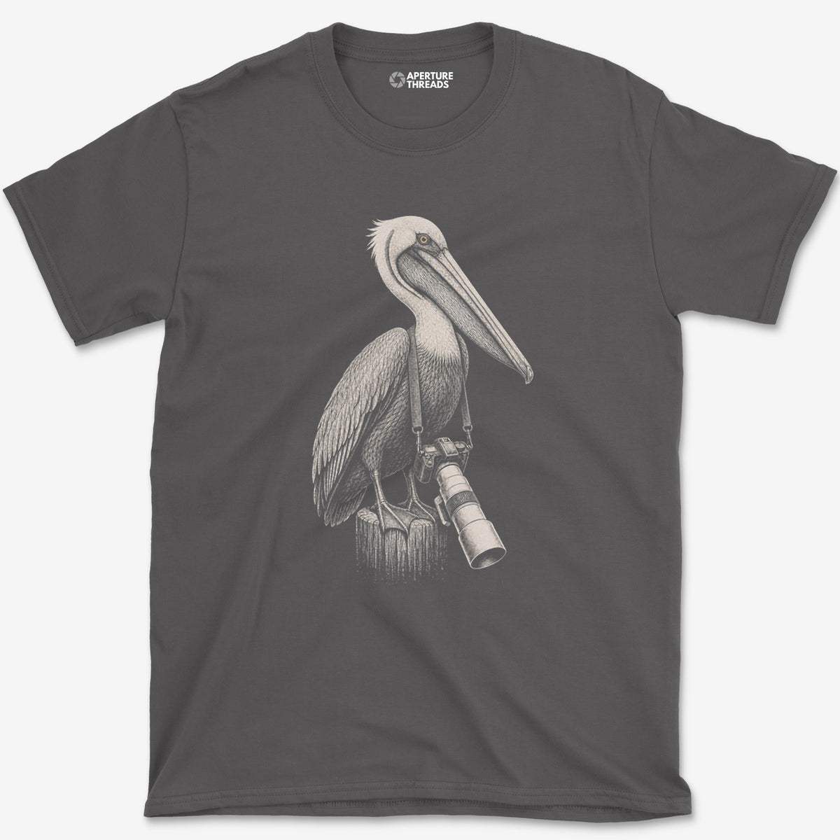 Long Lens Brown Pelican T-Shirt — charcoal