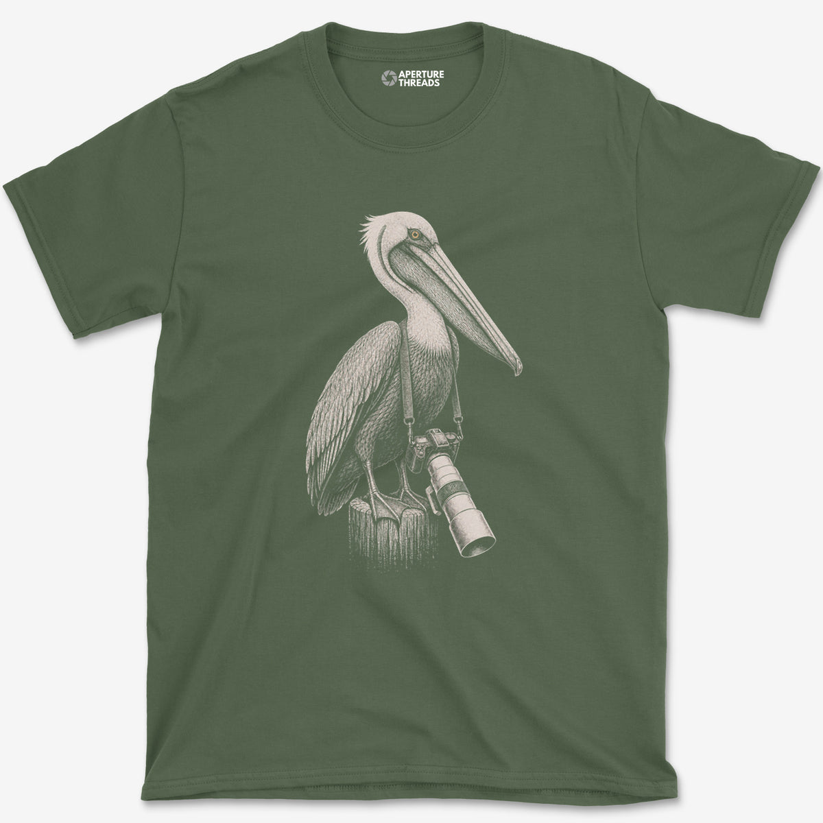 Long Lens Brown Pelican T-Shirt — military green