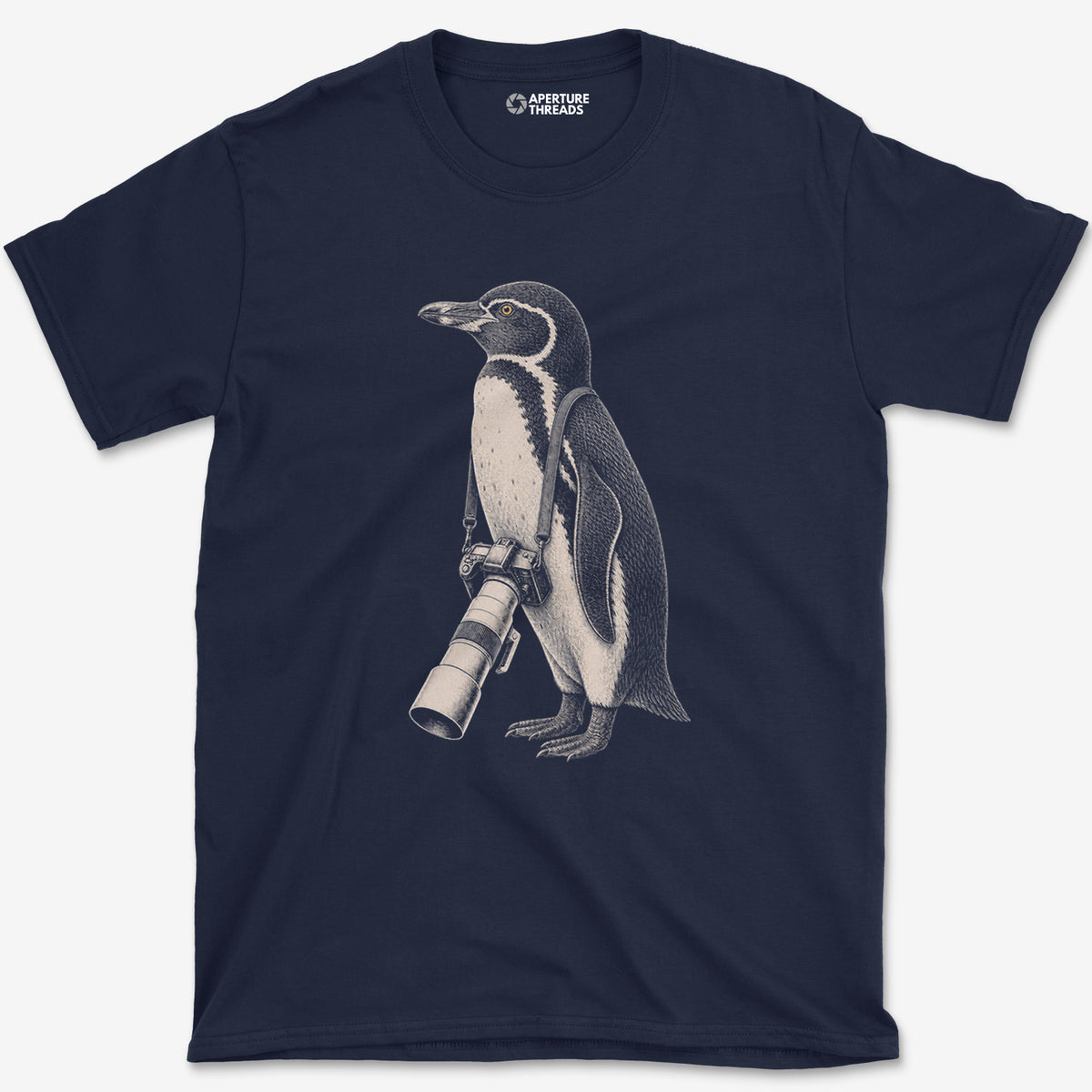 Long Lens Galapagos Penguin T-Shirt — navy