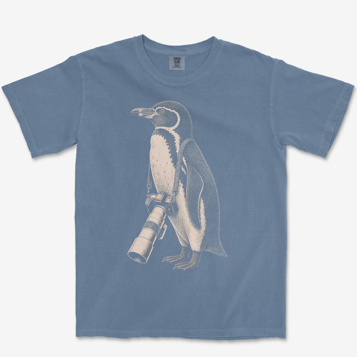 Long Lens Galapagos Penguin Tee — blue jean