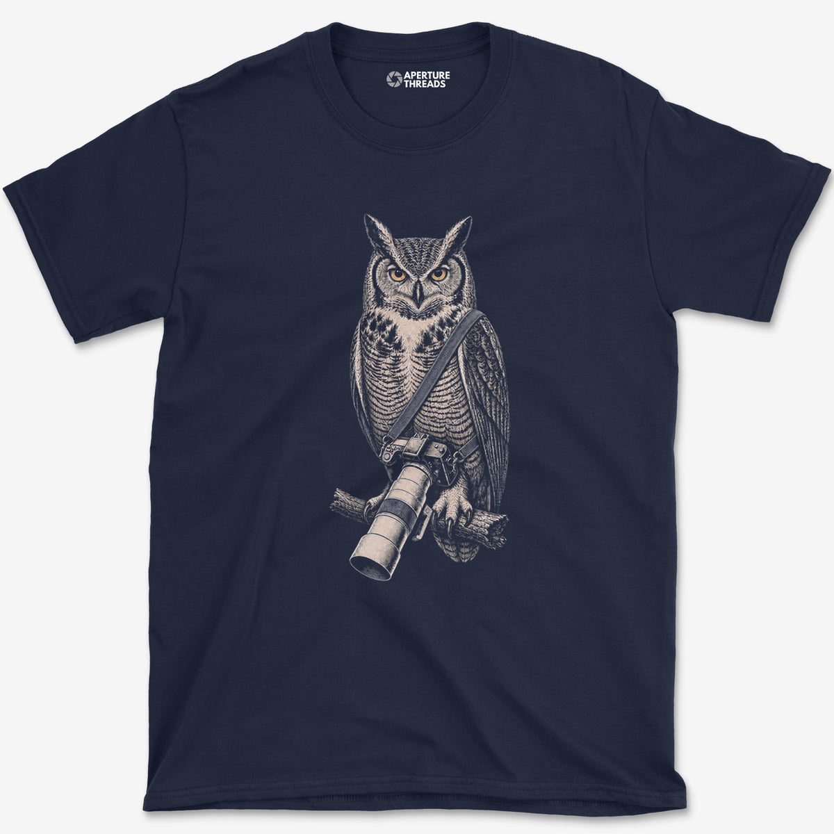 Long Lens Great Horned Owl T-Shirt — navy