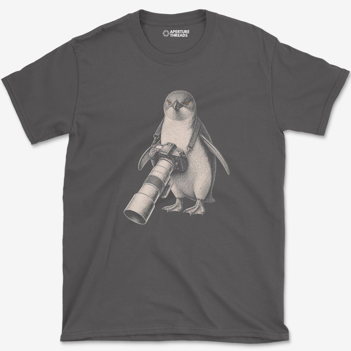 Long Lens Little Penguin T-Shirt — charcoal