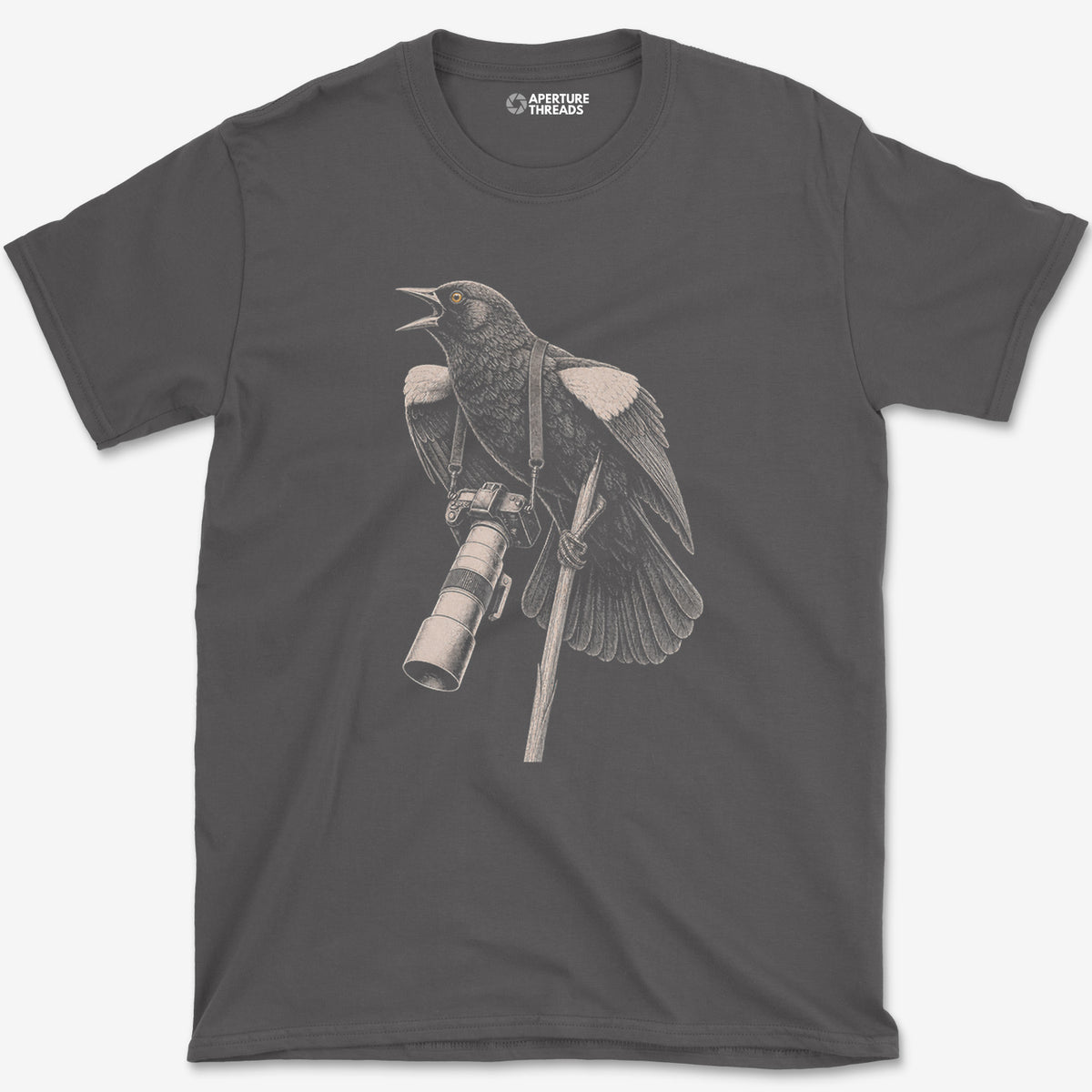 Long Lens Red-winged Blackbird T-Shirt — charcoal
