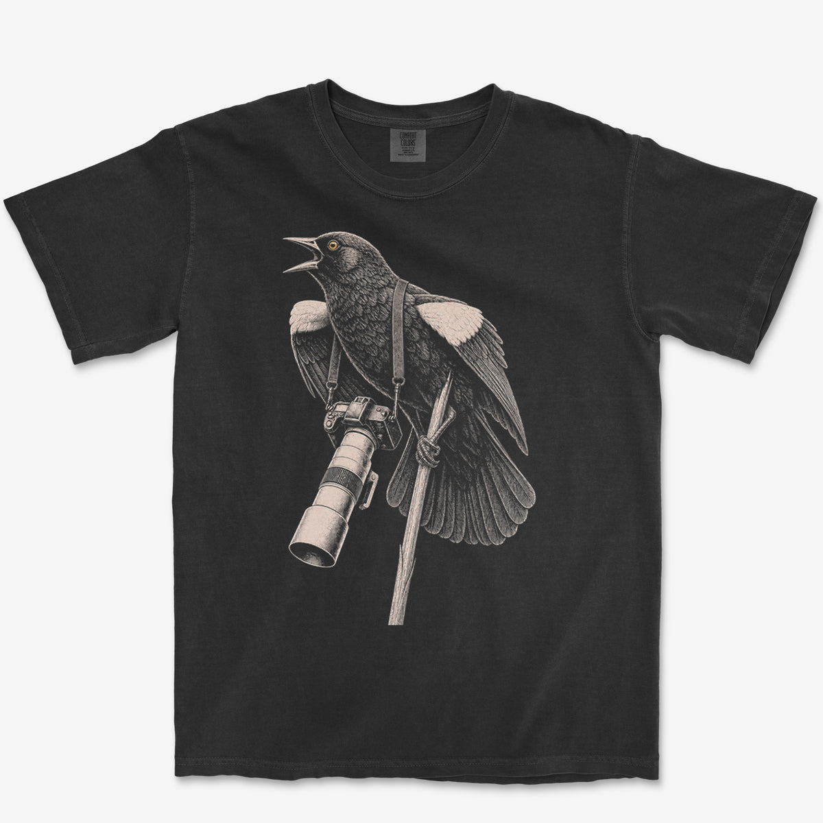 Long Lens Red-winged Blackbird Tee — black