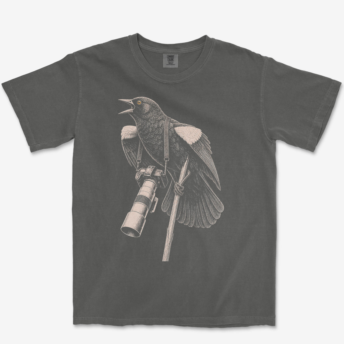 Long Lens Red-winged Blackbird Tee — pepper