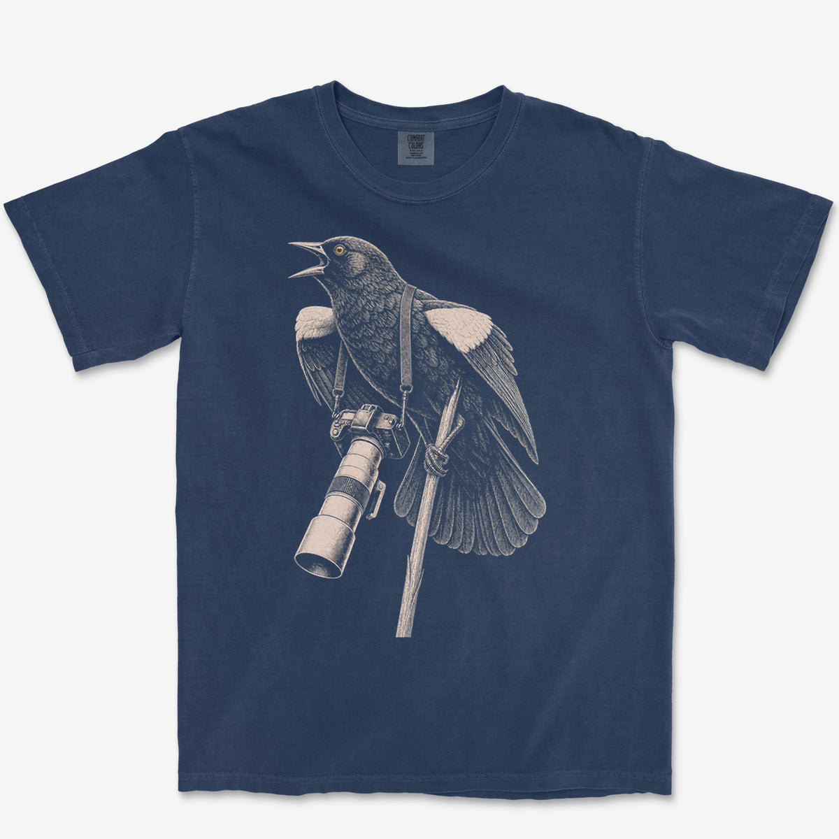 Long Lens Red-winged Blackbird Tee — true navy