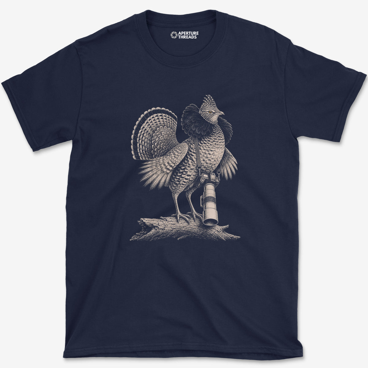 Long Lens Ruffed Grouse T-Shirt — navy