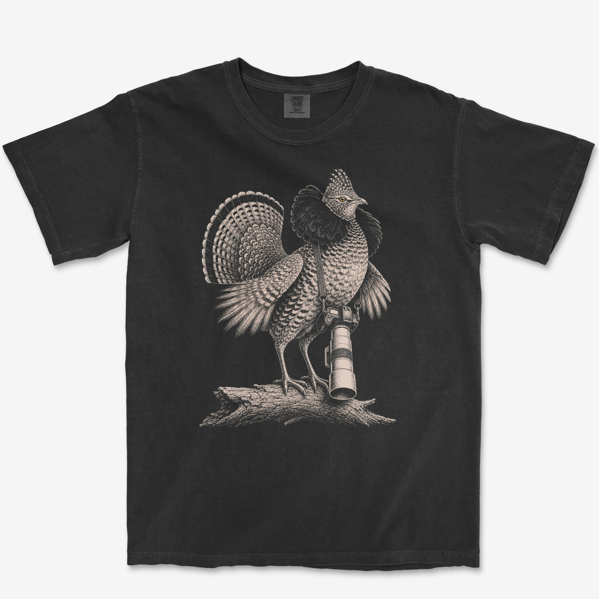 Long Lens Ruffed Grouse Tee — black