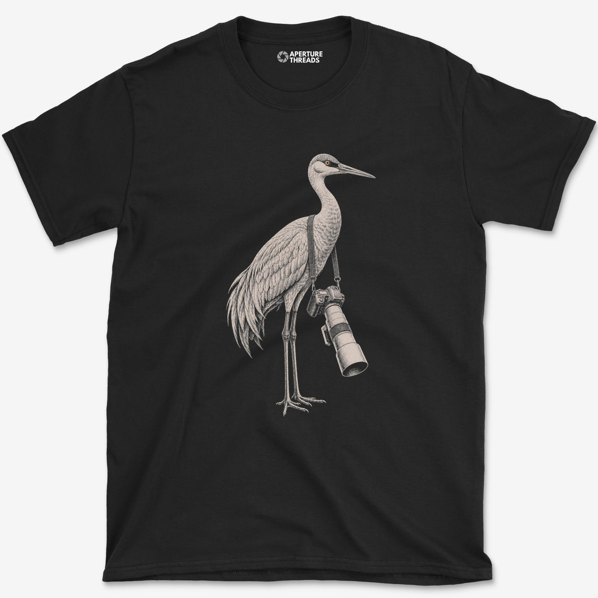 Long Lens Sandhill Crane T-Shirt — black