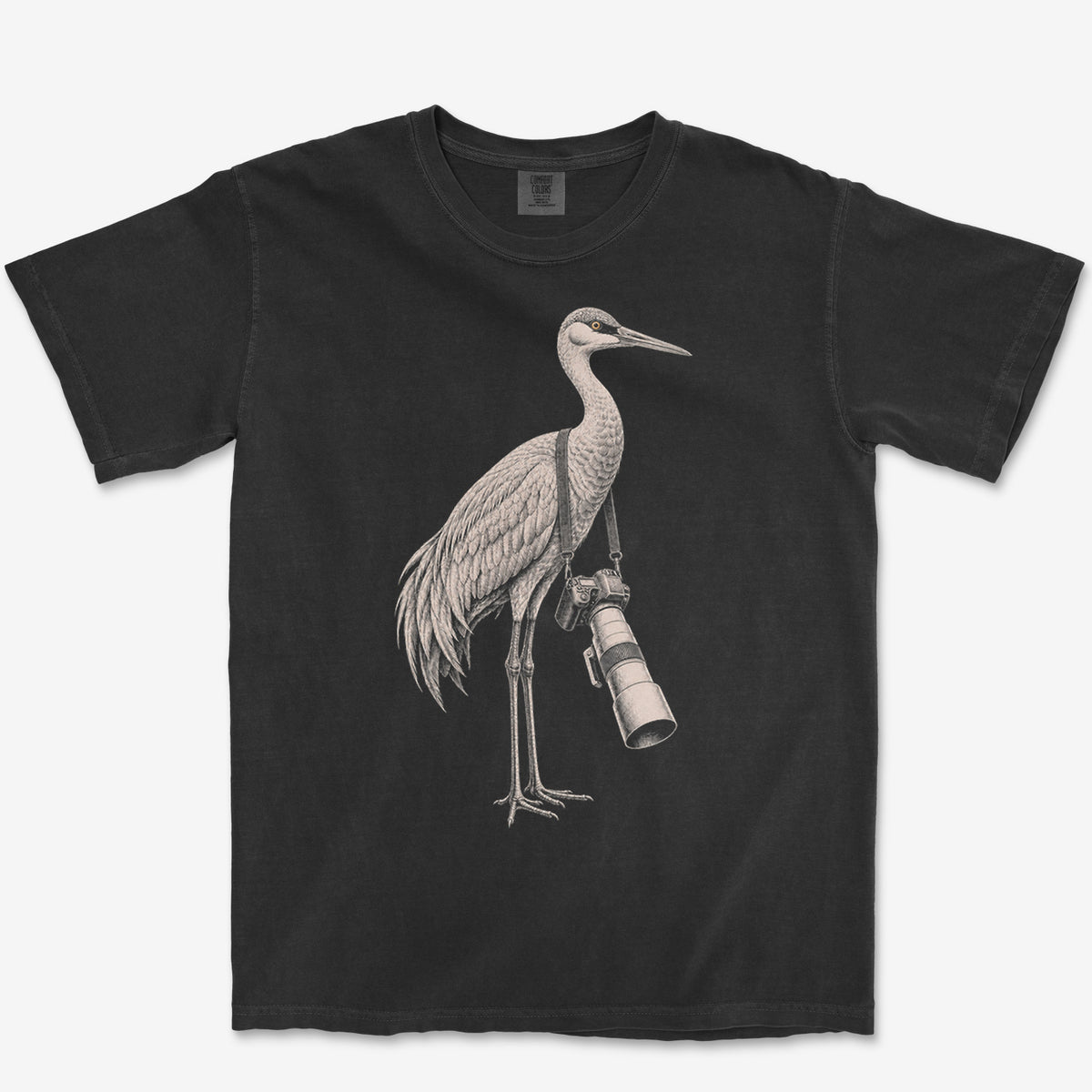 Long Lens Sandhill Crane Tee — black