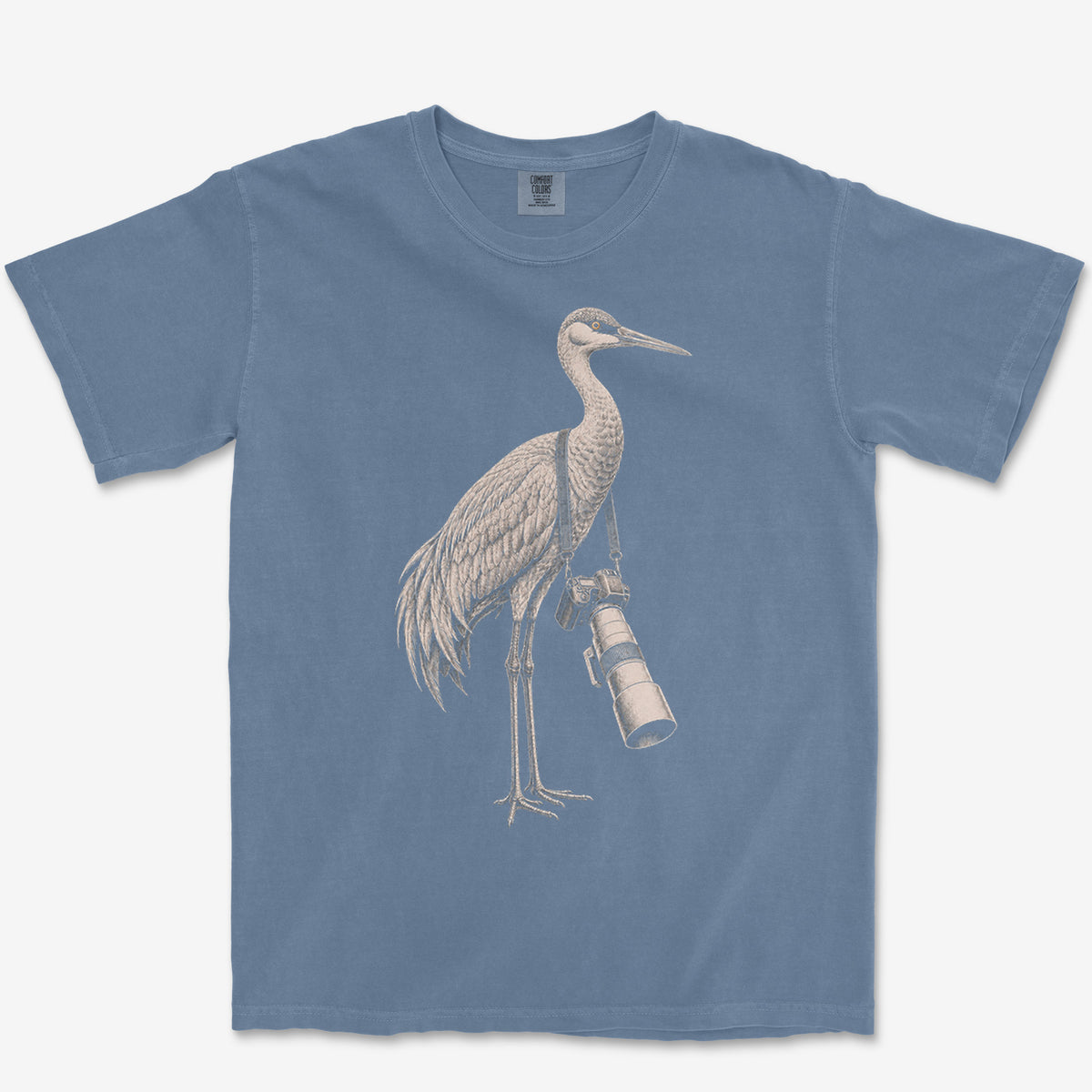 Long Lens Sandhill Crane Tee — blue jean