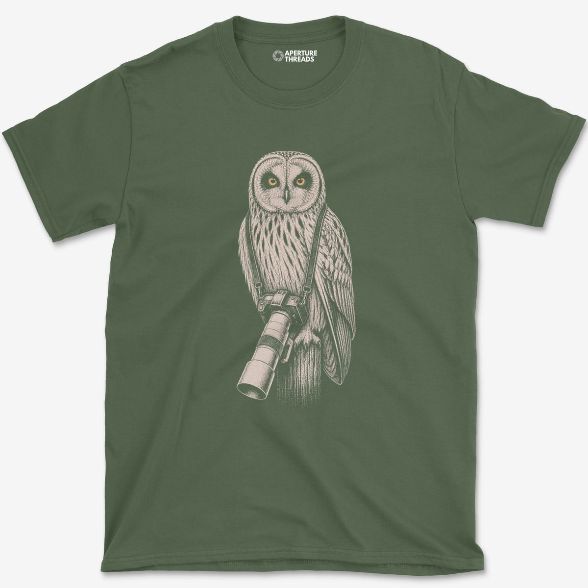 Long Lens Short-eared Owl T-Shirt — military green