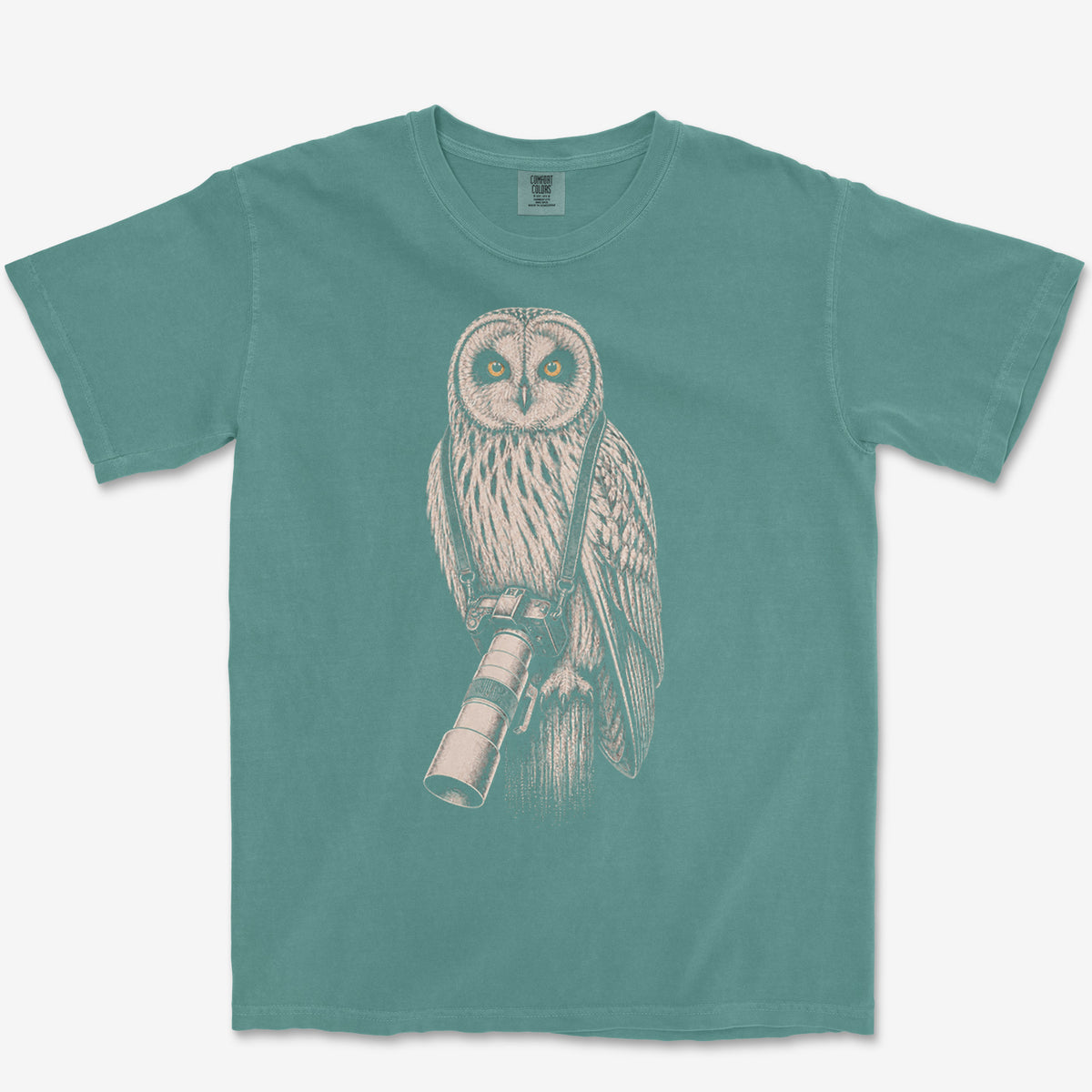 Long Lens Short-eared Owl Tee — blue spruce