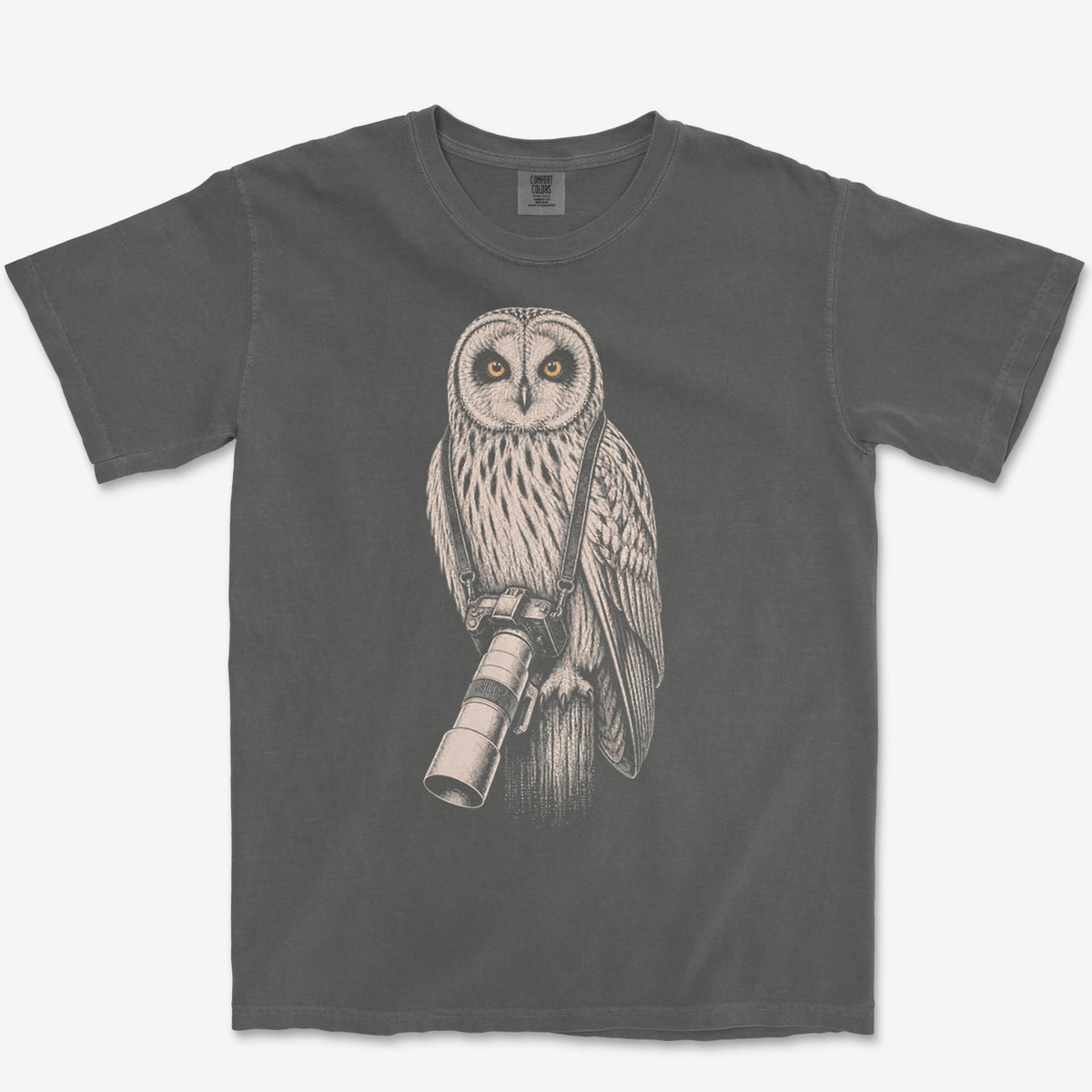 Long Lens Short-eared Owl Tee — pepper