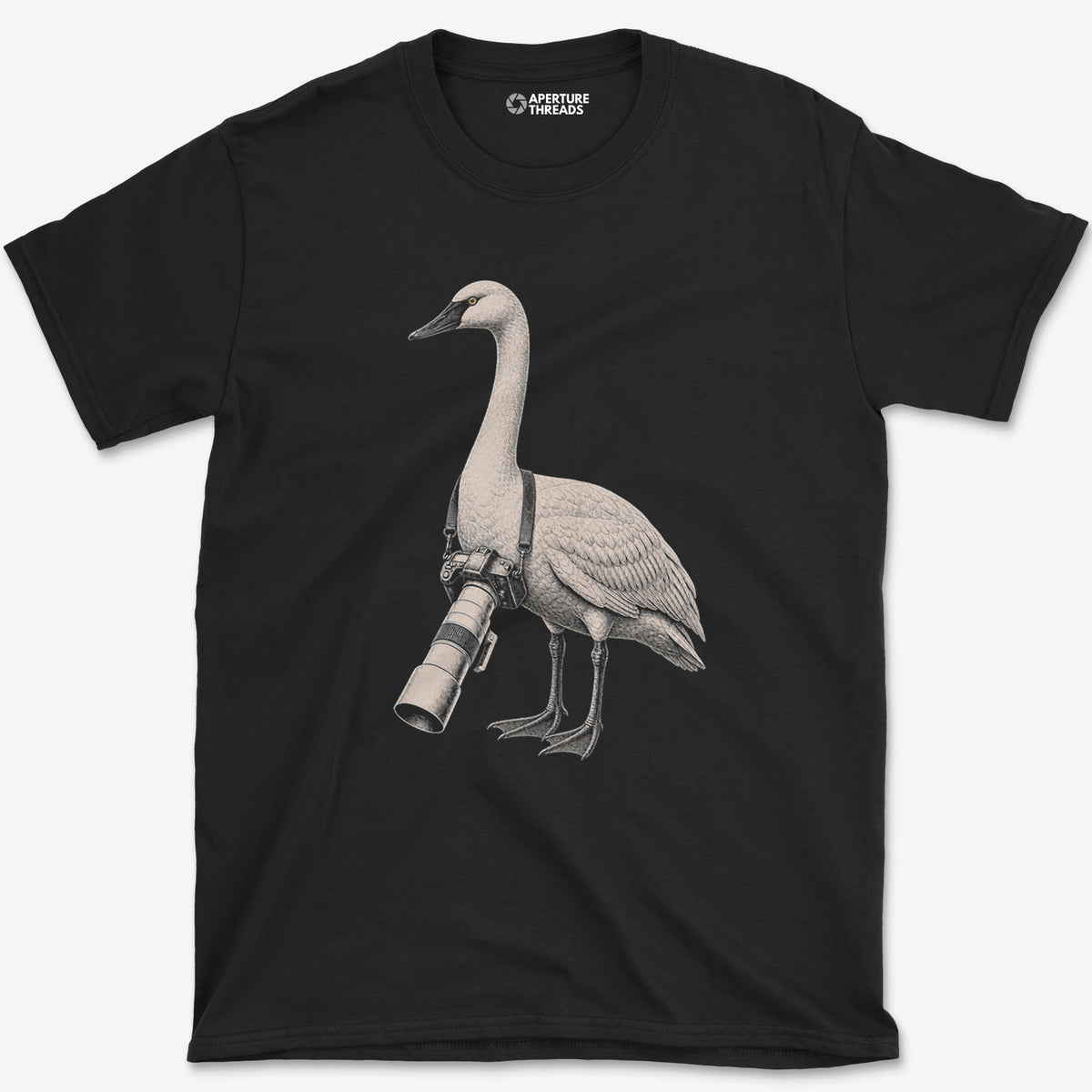 Long Lens Trumpeter Swan T-Shirt — black