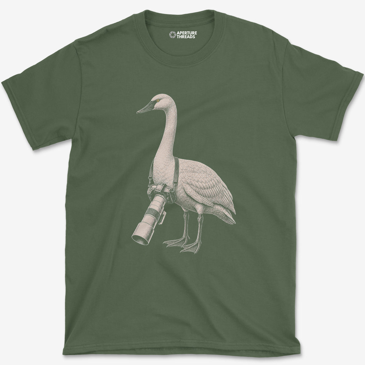 Long Lens Trumpeter Swan T-Shirt — military green