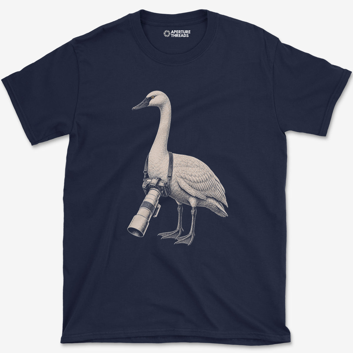 Long Lens Trumpeter Swan T-Shirt — navy