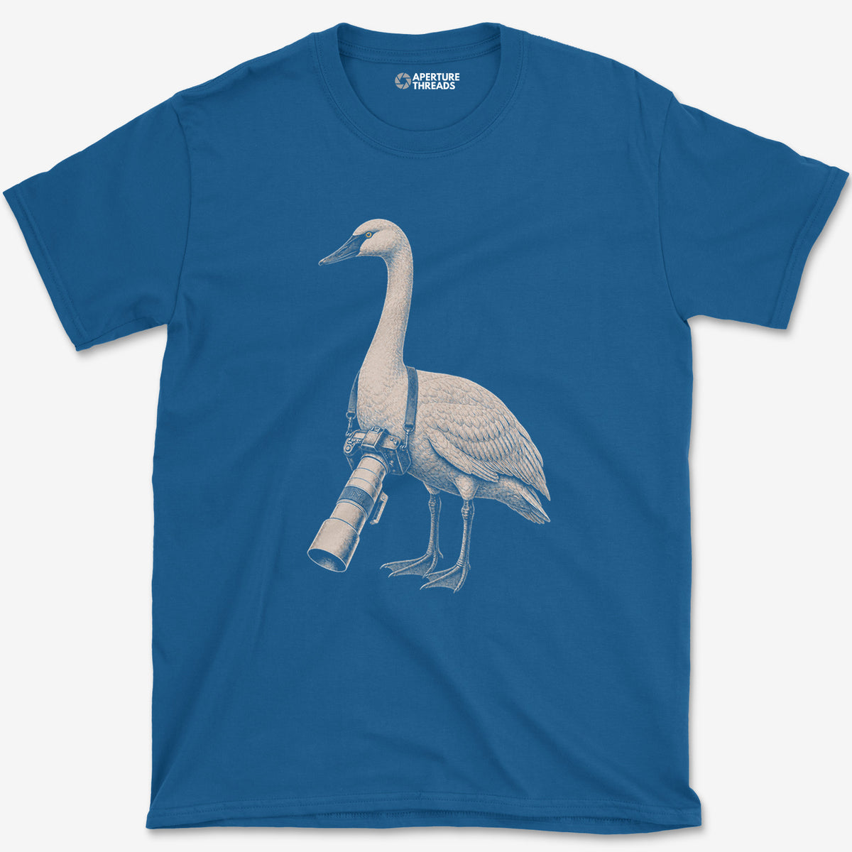 Long Lens Trumpeter Swan T-Shirt — royal