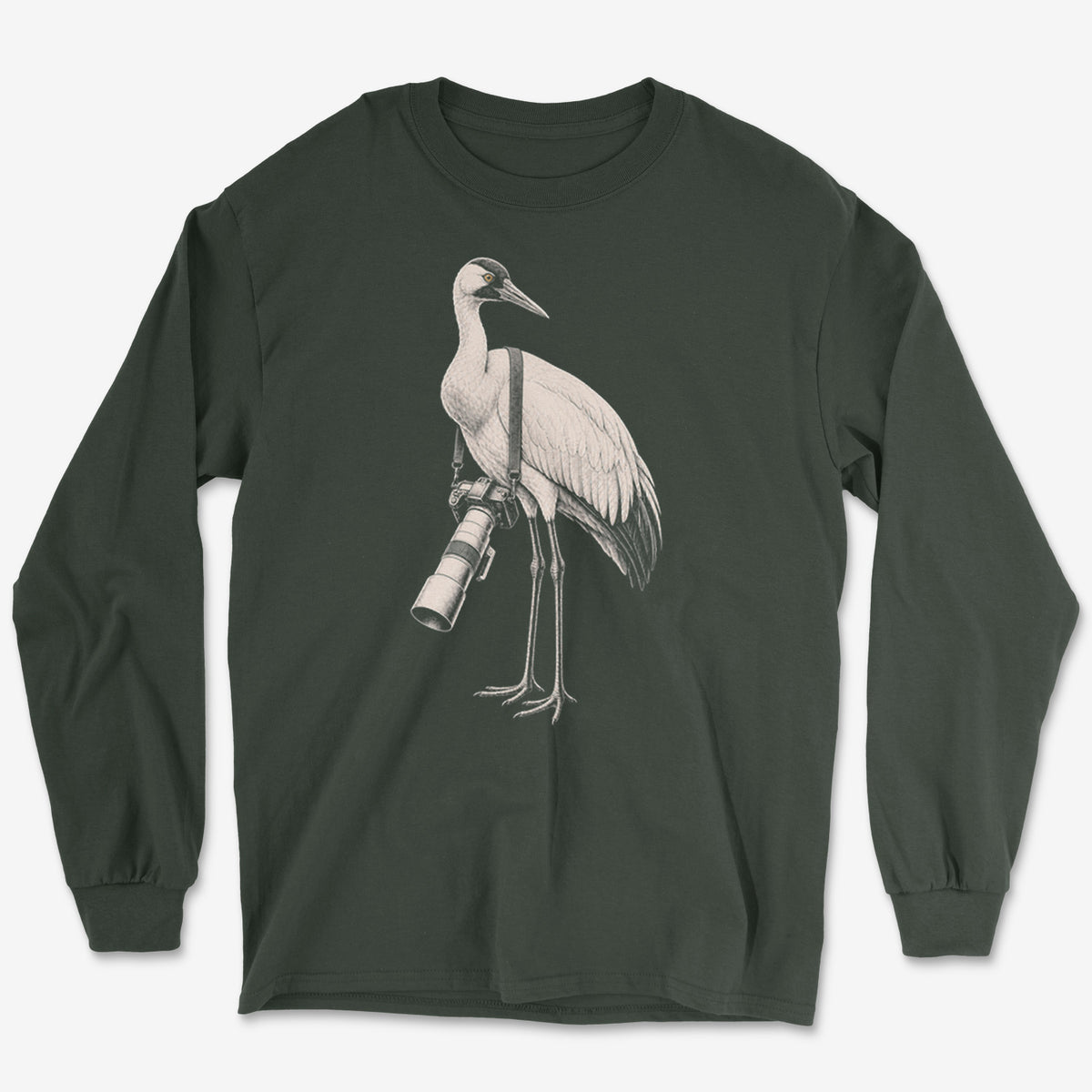 Long Lens Whooping Crane Long Sleeve Tee