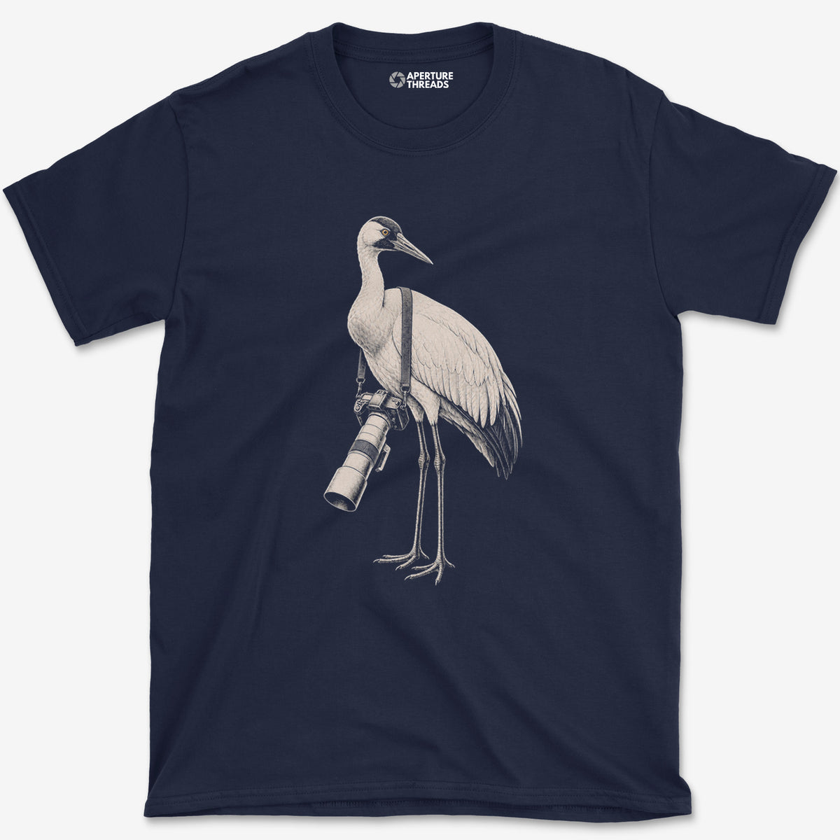 Long Lens Whooping Crane T-Shirt — navy