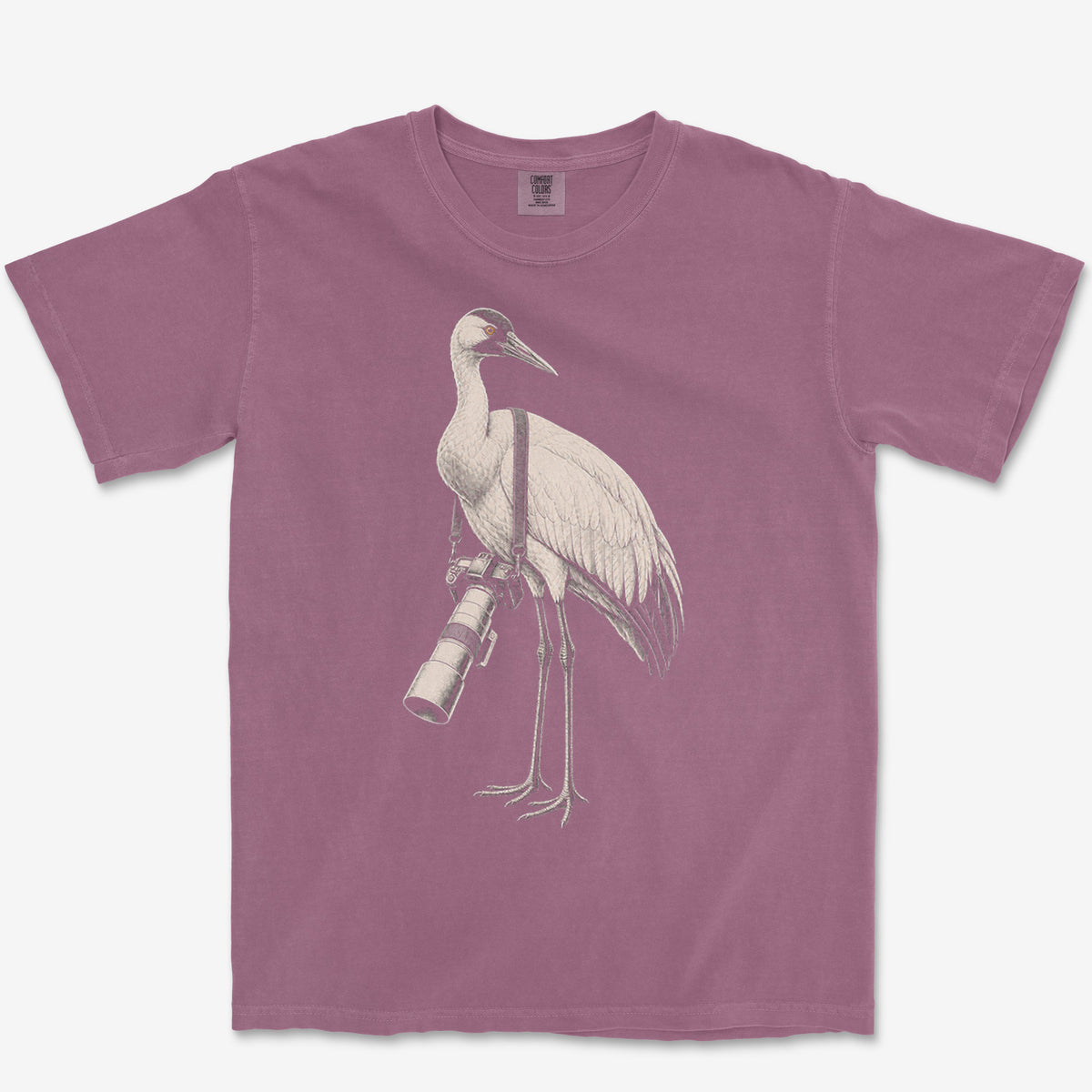 Long Lens Whooping Crane Tee — berry