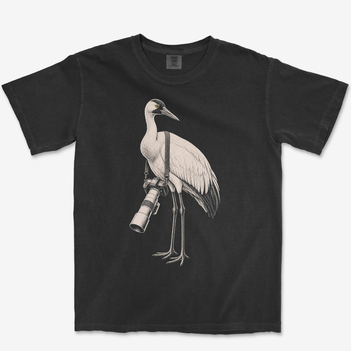 Long Lens Whooping Crane Tee — black