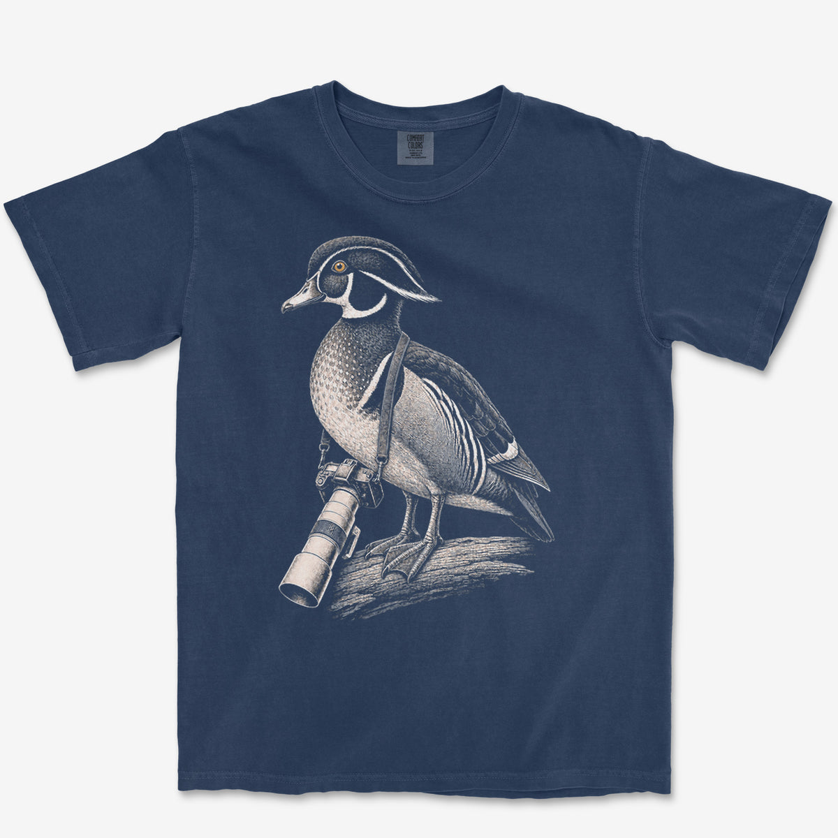 Long Lens Wood Duck Tee — true navy