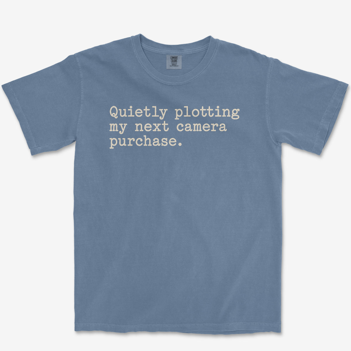 Quietly Plotting Camera Tee — blue jean