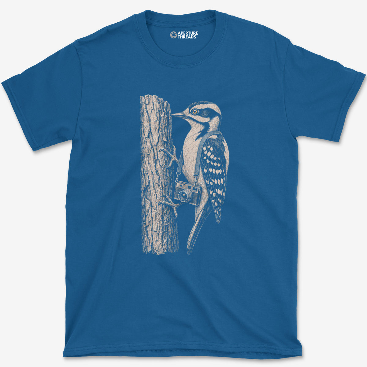 Rangefinder Downy Woodpecker T-Shirt — royal