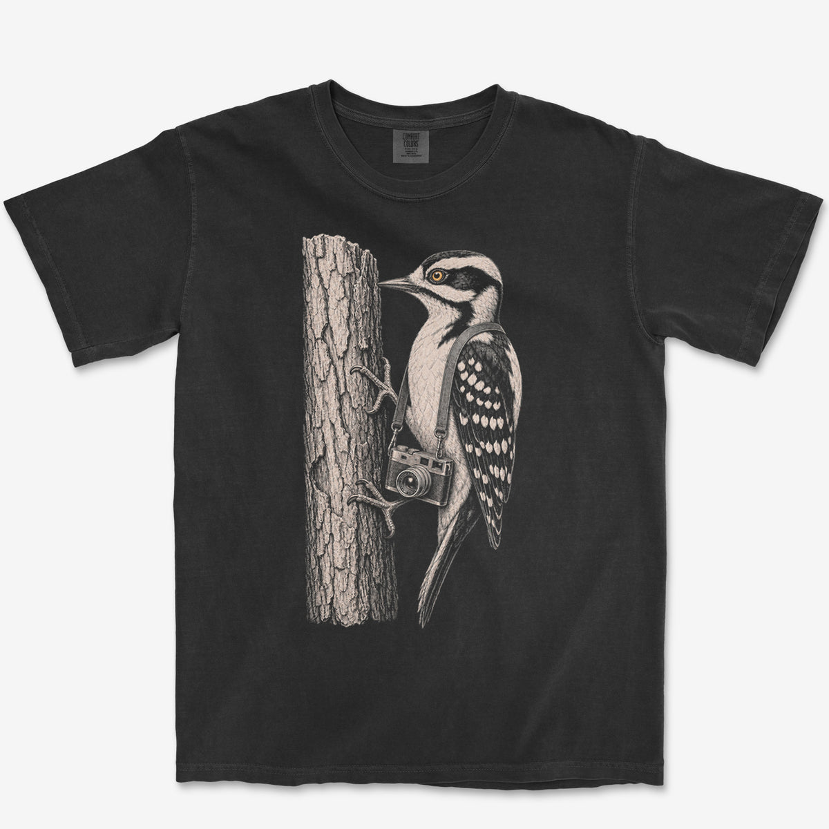 Rangefinder Downy Woodpecker Tee — black
