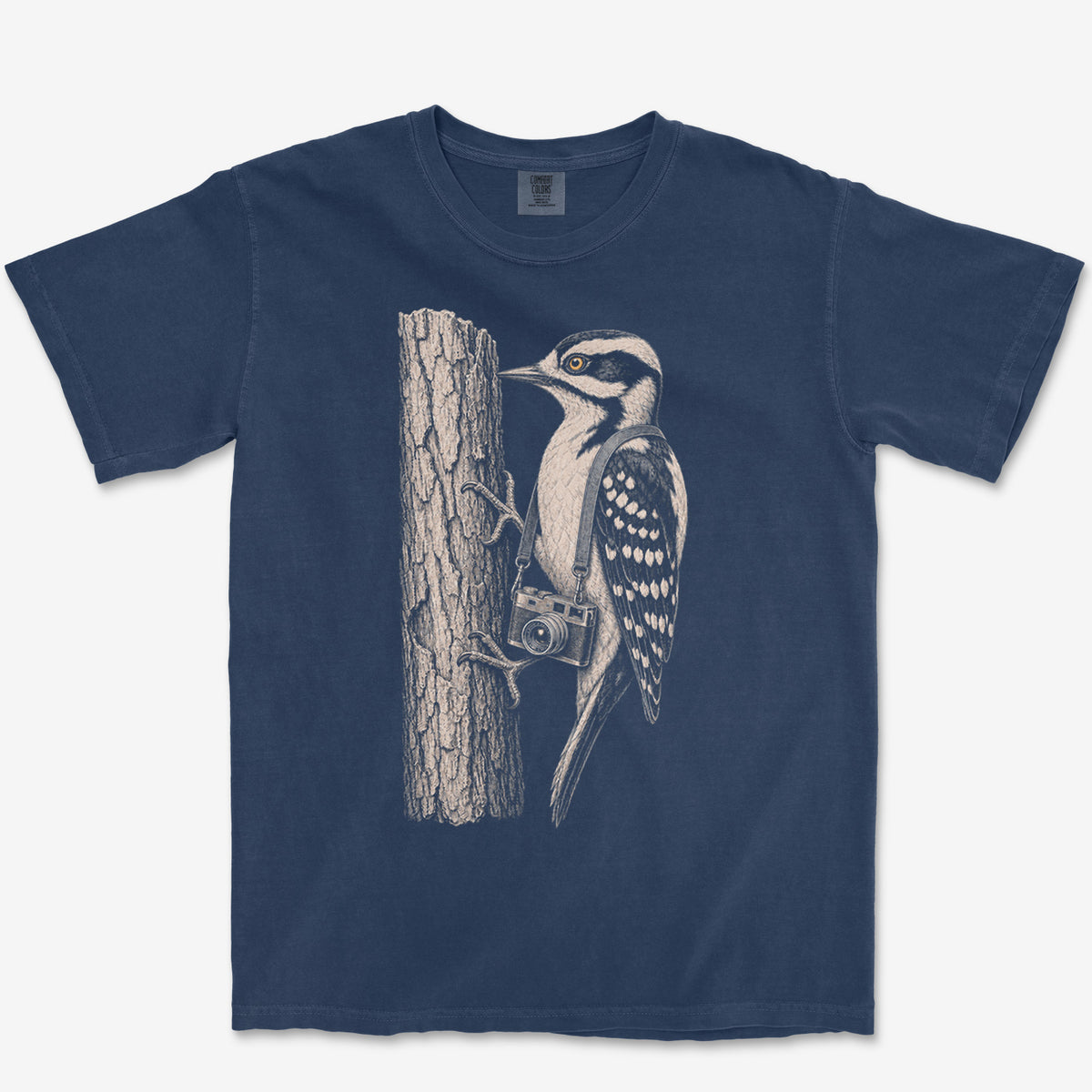 Rangefinder Downy Woodpecker Tee — true navy