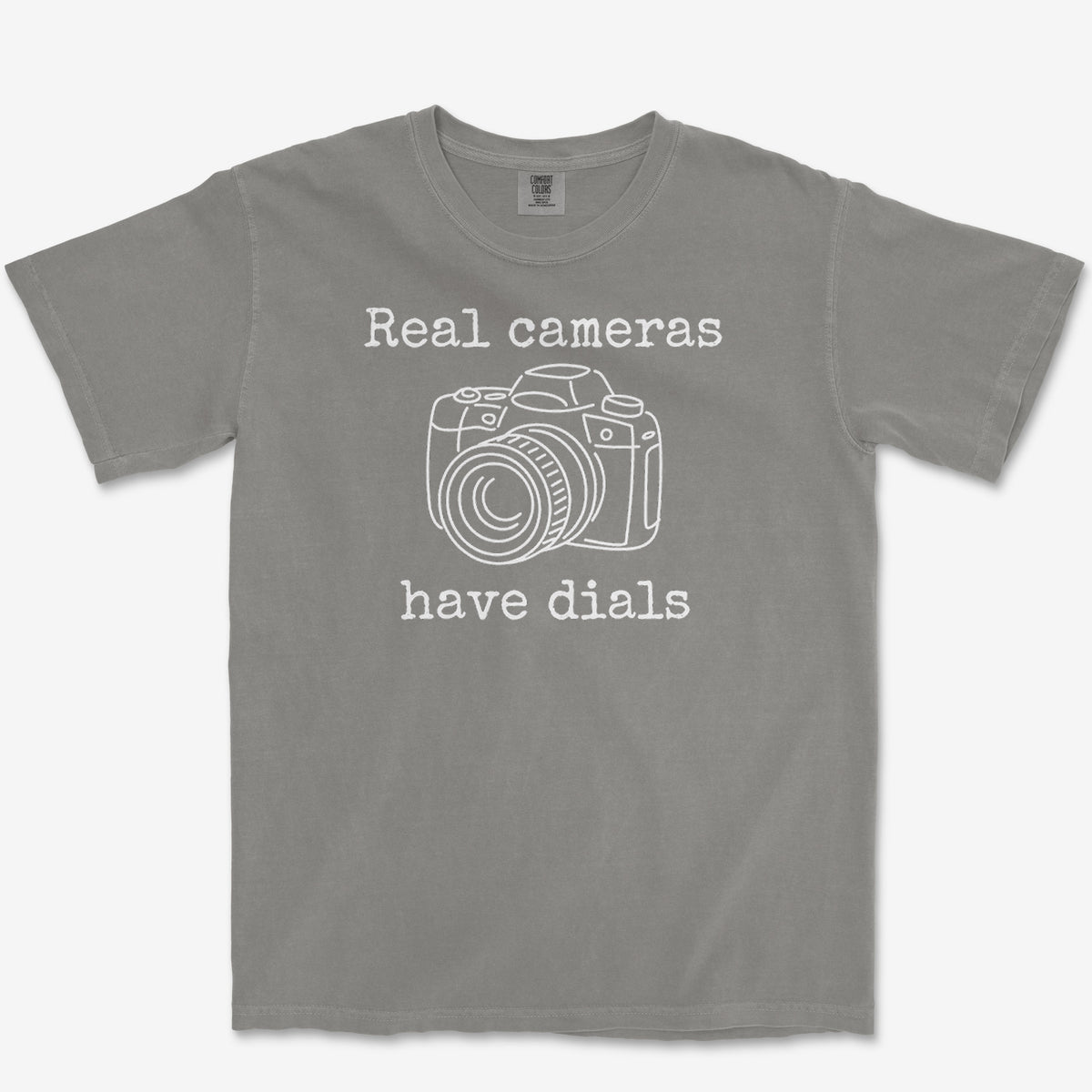 Real Cameras Have Dials Tee — grey